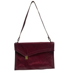 Hartmann Vintage Burgundy Nylon Leather Trim Envelope Shoulder Bag Portfolio